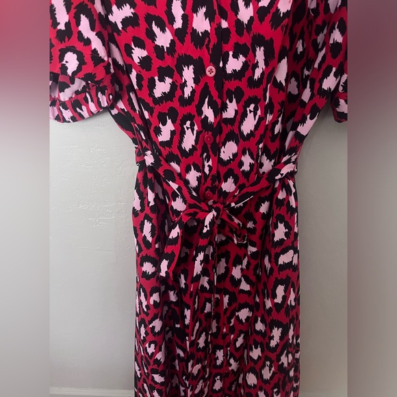 Diane Von Furstenberg collar silk button down midi dress leopard belted DVF - Picture 3 of 5